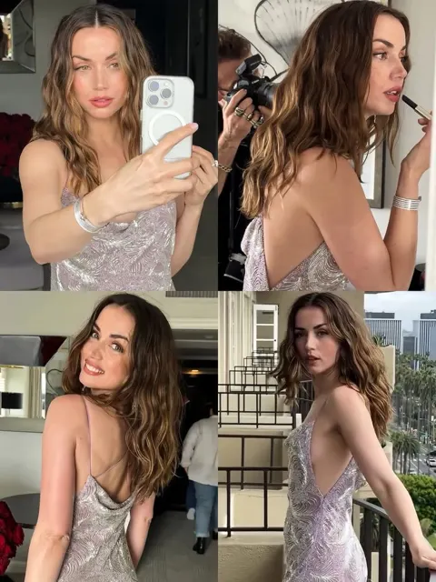 Silver sequin red carpet bts