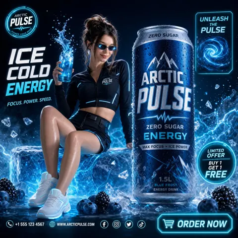 Arctic pulse energy drink futuristic commercial