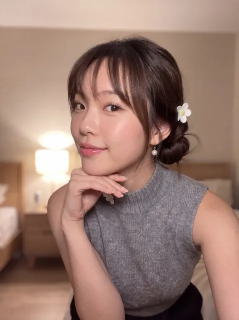 Photorealistic east asian woman smartphone selfie