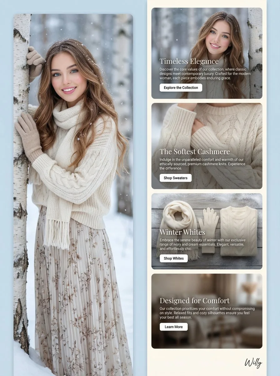 High end winter fashion landing page — Sonra