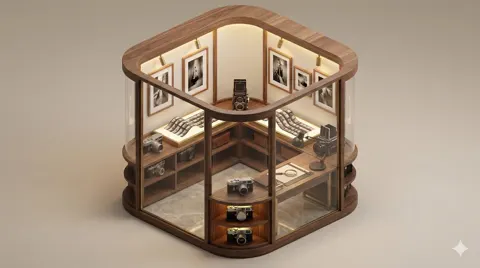 Minimal 3d isometric exhibition diorama