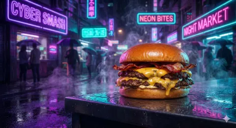 Cyberpunk neon street food