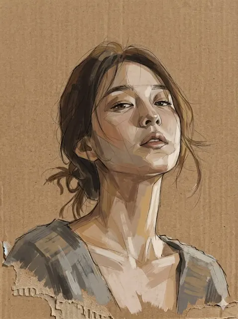 Contemporary mixed media portrait illustration style