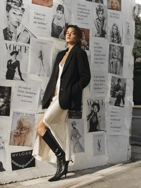 Cinematic parisian fashion portrait vintage vogue wall