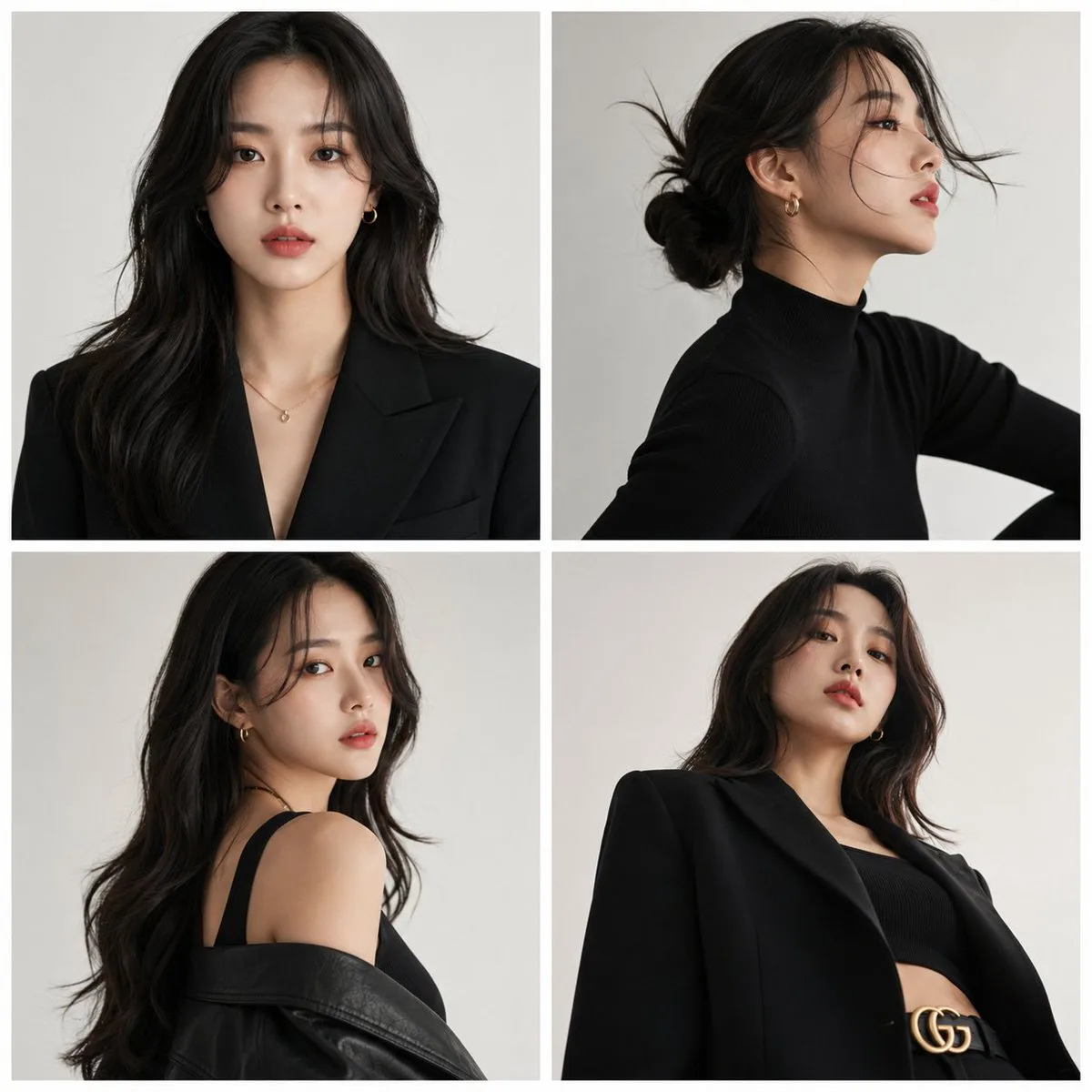 Premium korean fashion 2x2 grid editorial — Sonra
