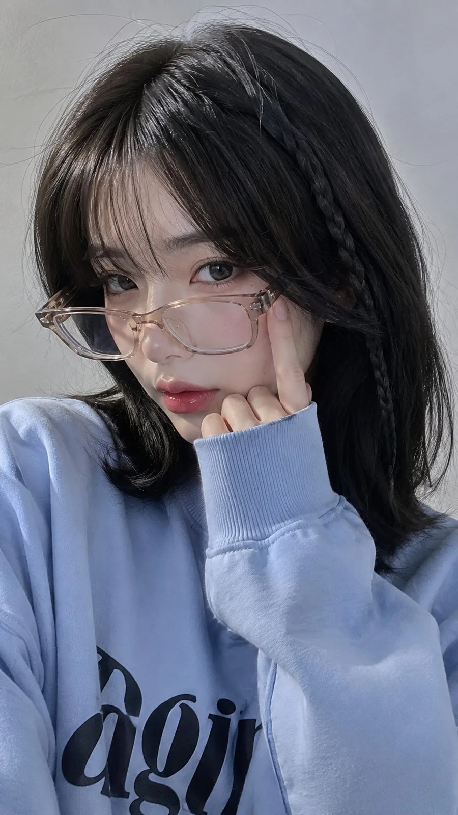 Ultra realistic smartphone selfie korean aesthetic glasses portrait — After