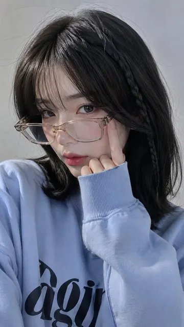 Ultra realistic smartphone selfie korean aesthetic glasses portrait