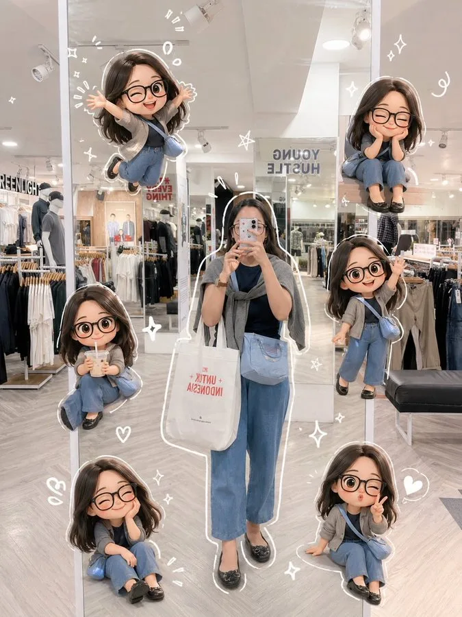 Mirror selfie with chibi clones — Sonra