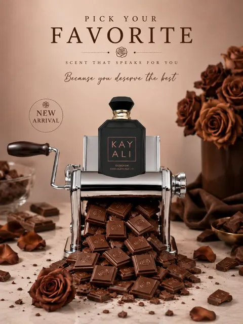Ultra realistic luxury fragrance pasta machine ad