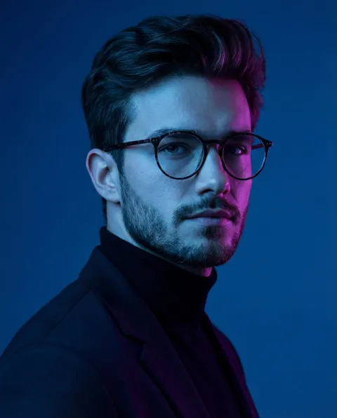 Blue purple fashion cinematic portrait