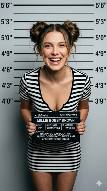 Playful striped minidress mugshot prompt
