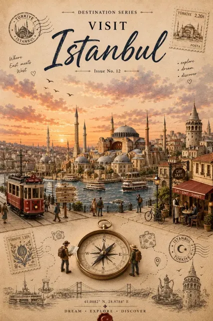 Vintage travel magazine papercraft poster