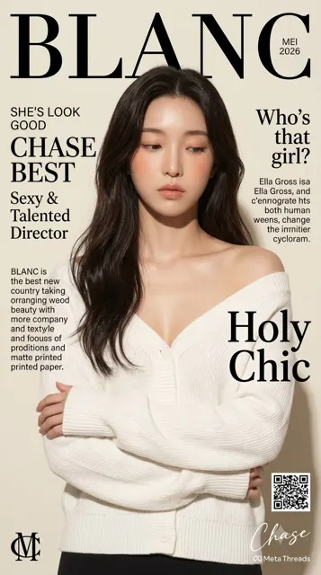 Classic editorial fashion magazine cover girl white knit