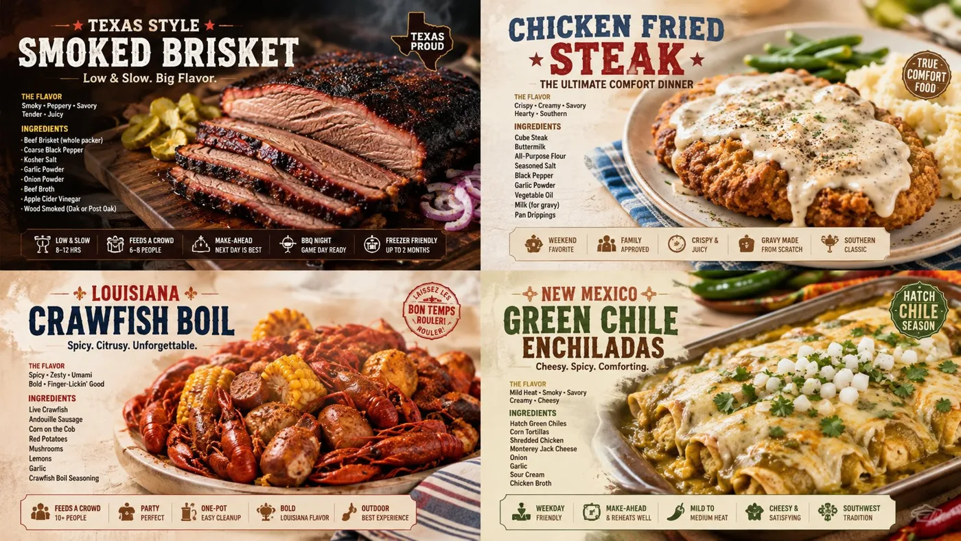 Texas state famous dinner promo recipe graphic — Sonra