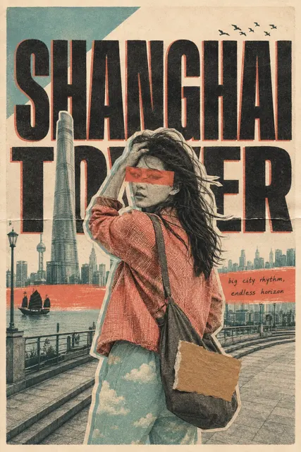 Risograph collage travel poster style