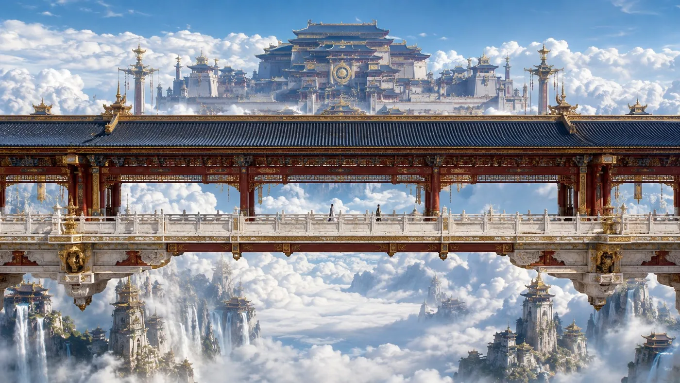 Hyper realistic oriental divine realm architectural photography — Sonra