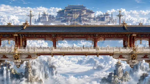 Hyper realistic oriental divine realm architectural photography