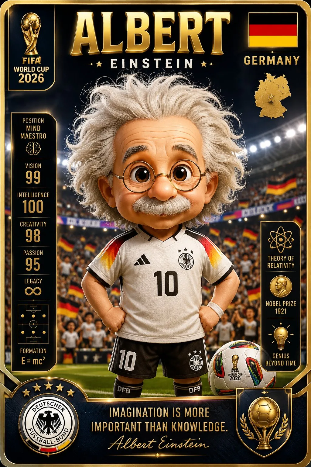 Albert einstein germany 3d chibi football sticker — Sonra