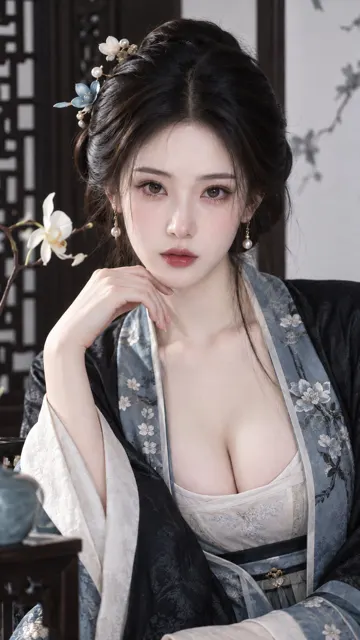 Ancient chinese minimalist noble lady beauty closeup