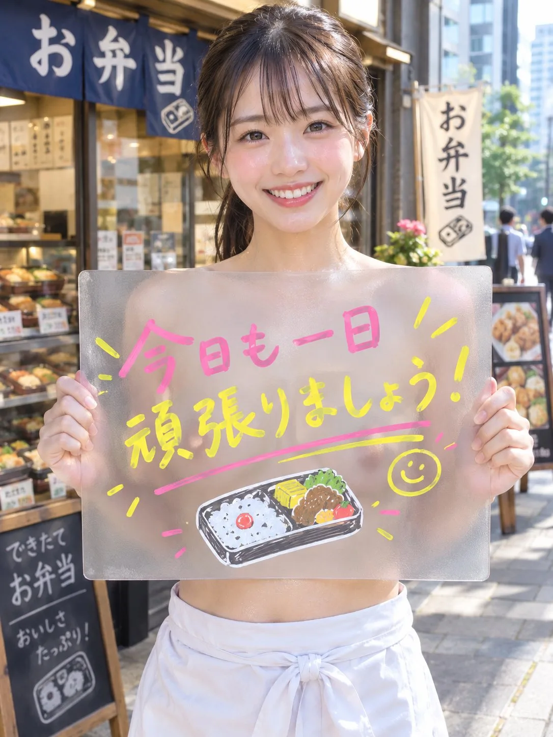 Japanese girl bento shop promo acrylic board — After