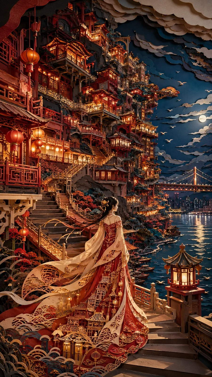 Modern oriental papercut art hongyadong dream — Sonra