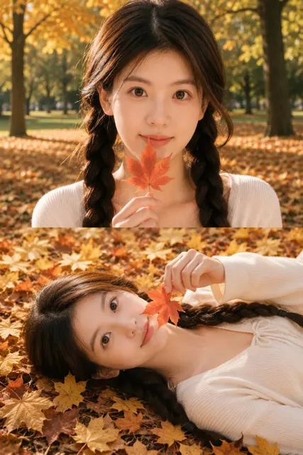 Realistic autumn park portrait collage photography