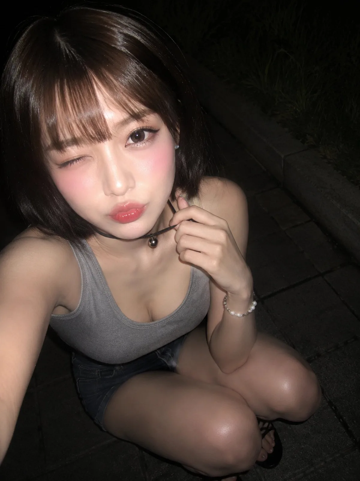 Nighttime outdoor phone flash high angle selfie — After