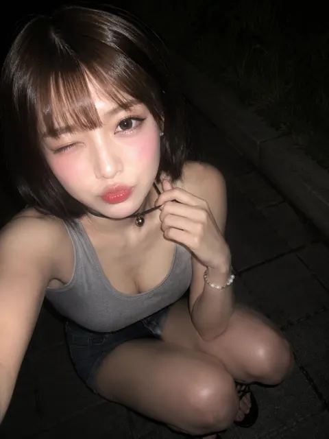 Nighttime outdoor phone flash high angle selfie