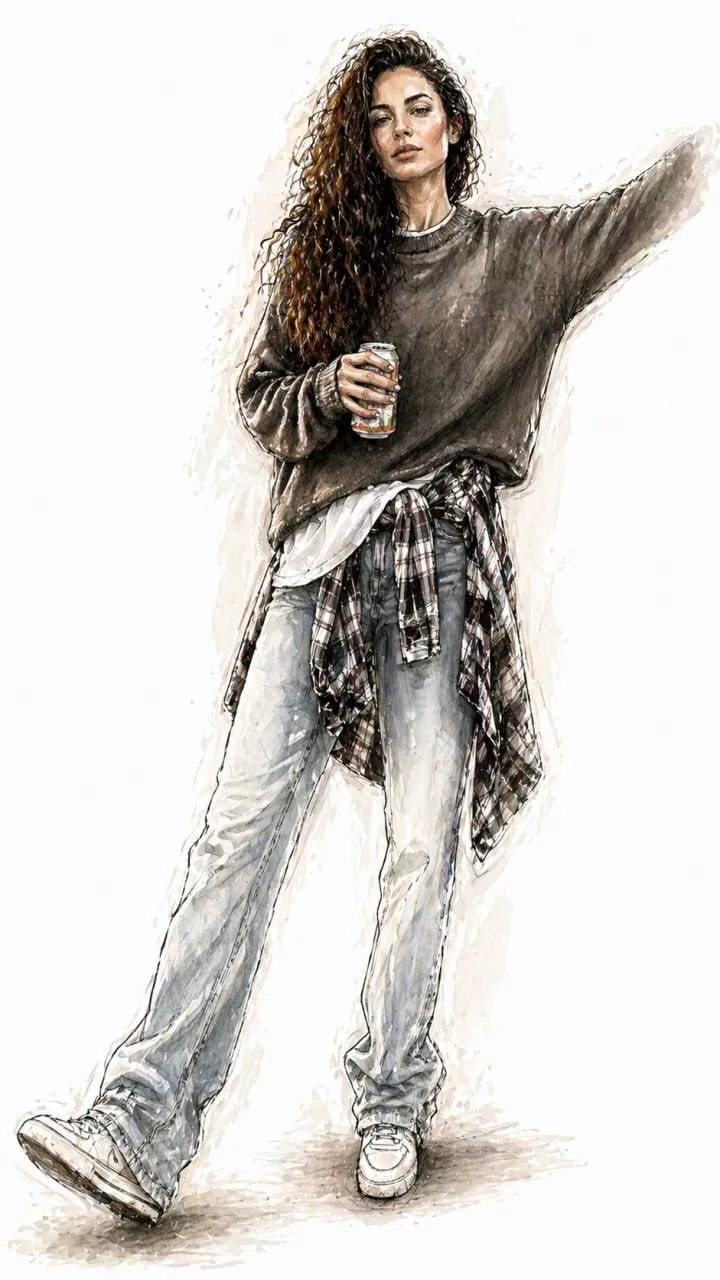 Photo to watercolor fashion runway sketch — After