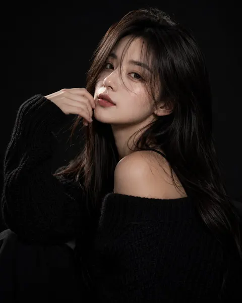 Ultra realistic fashion beauty portrait black knit sweater