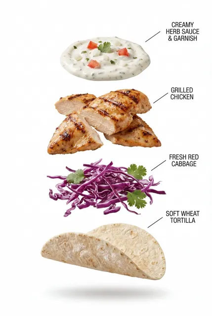 Grilled chicken taco exploded