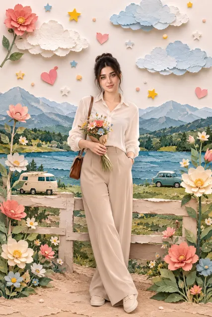 Premium whimsical paper collage diorama