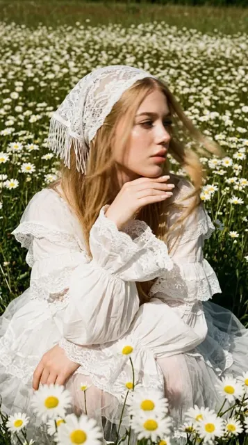 Daisy field girl candid motion blur film