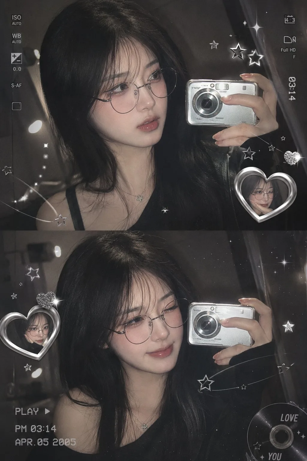 Aesthetic y2k korean girl mirror selfie collage — After