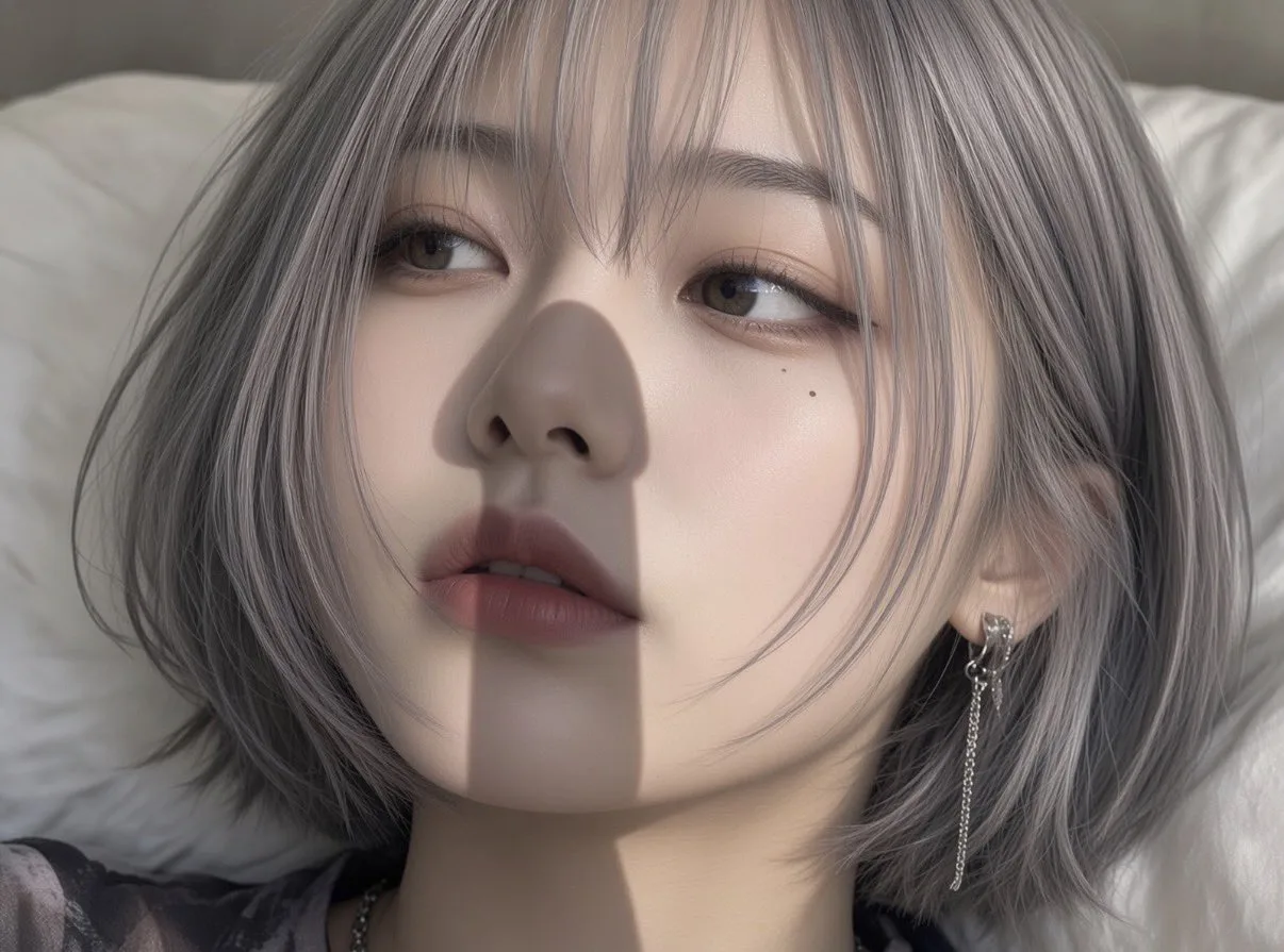 Lying on bed face close up shadow — Sonra