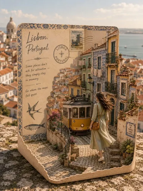Travel popup postcard diorama prompt