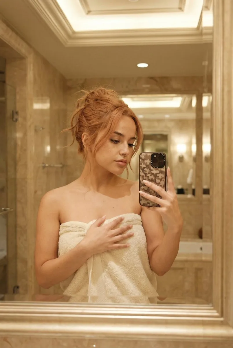 Luxury marble bathroom mirror selfie — Sonra