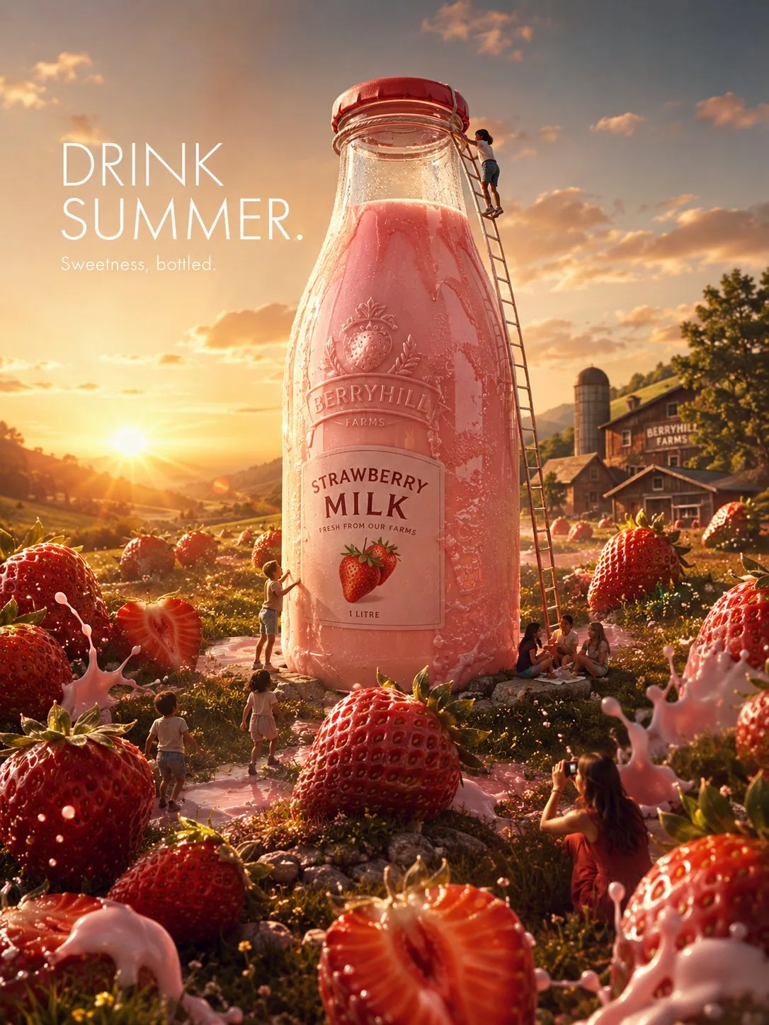 Luxury strawberry milk fmcg ad campaign concept — Sonra