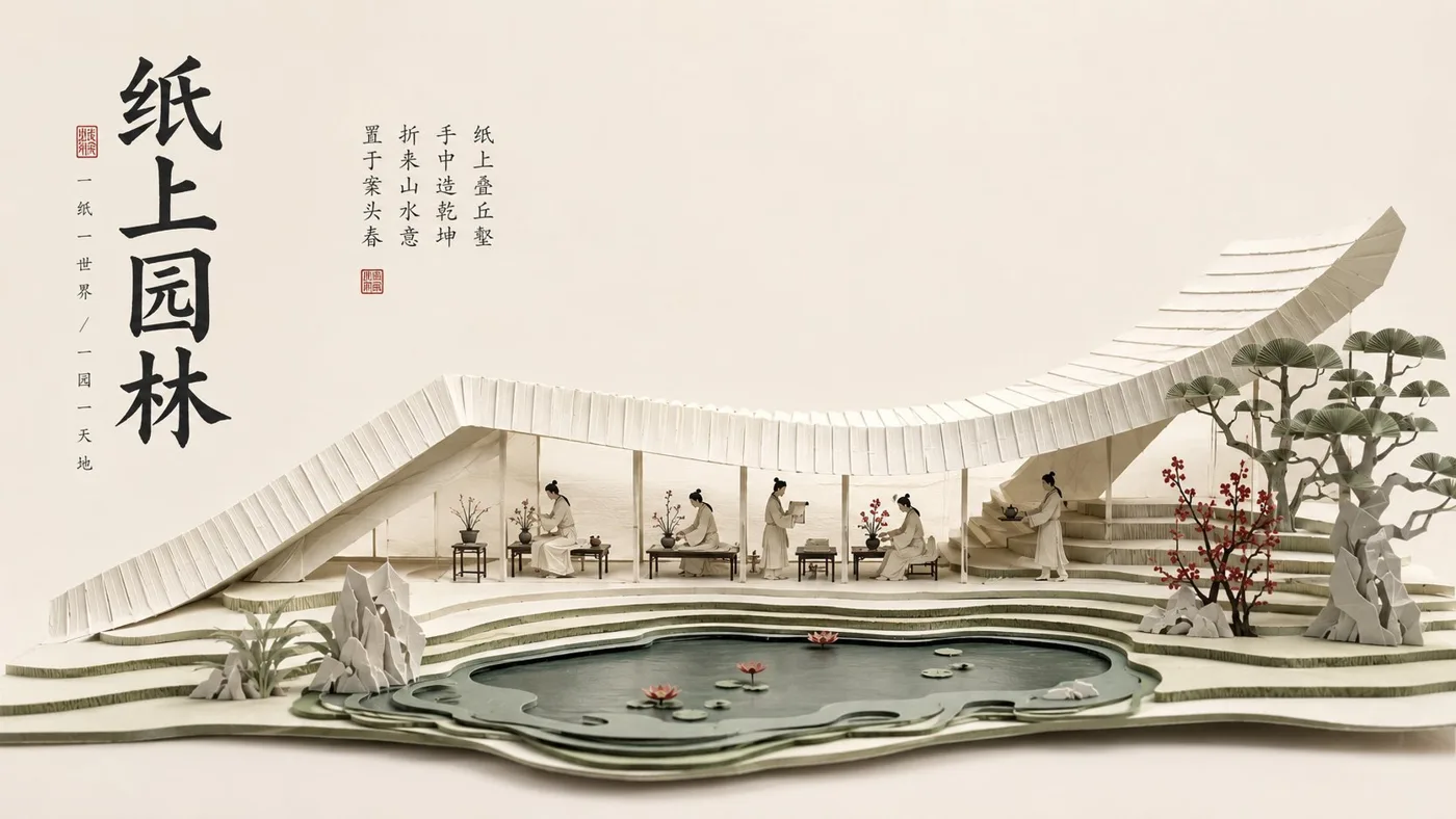 Oriental spatial scroll chinese architecture narrative poster — After
