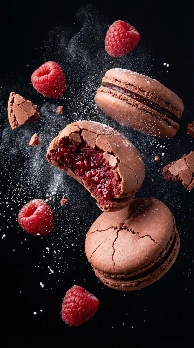 Realistic floating macaron macro — After