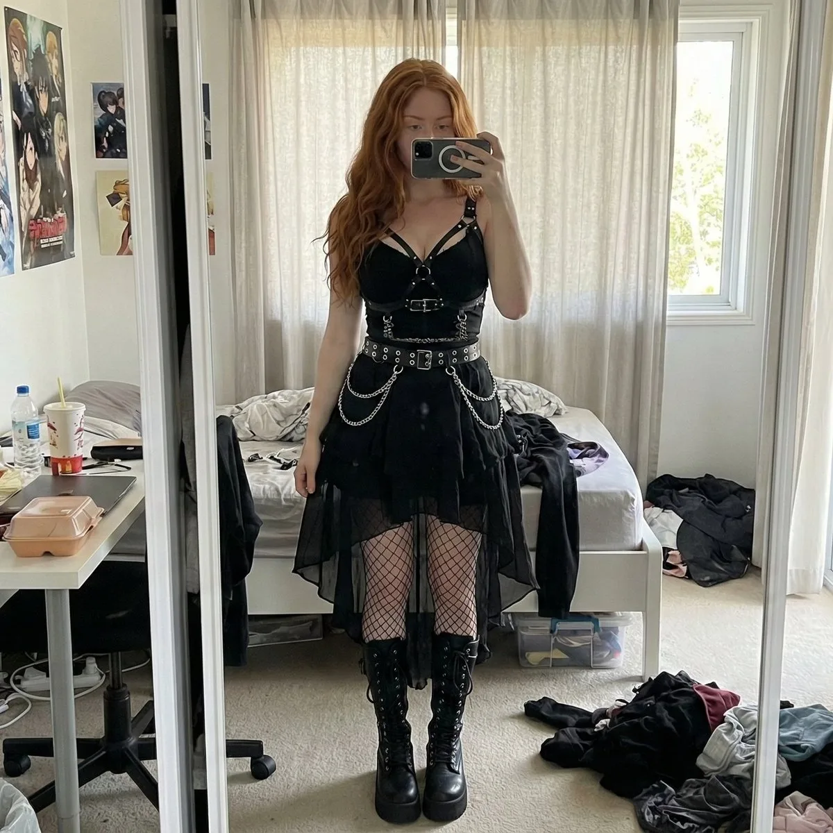 Dark goth redhead messy bedroom selfie — Sonra