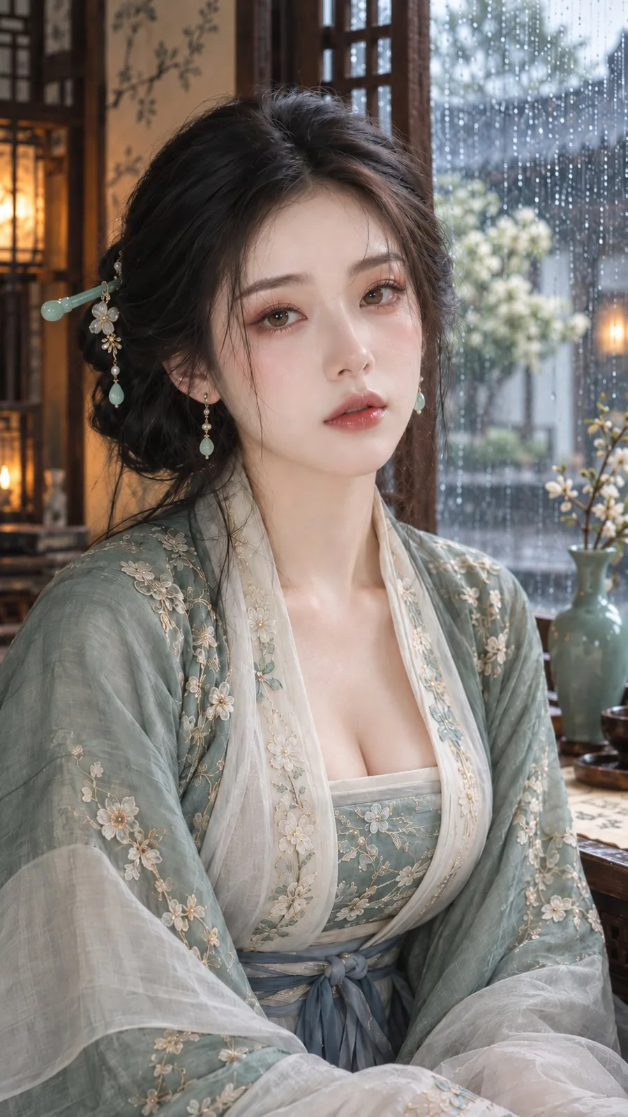 Ancient style rainy day celadon beauty portrait — Sonra