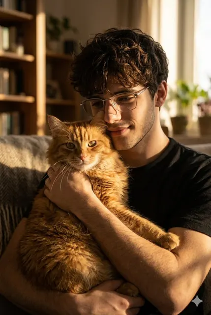 Sunset man ginger cat