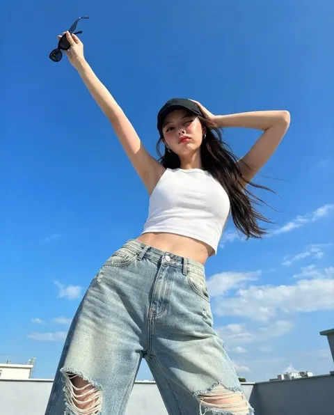 Rooftop low angle iphone portrait realistic skin