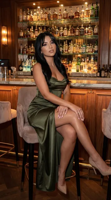 Tipsy amber light emerald satin goddess