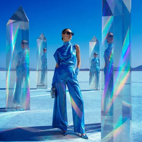Luxury fashion campaign white desert crystal prisms