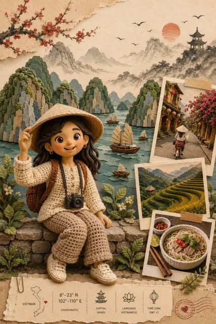 Handcrafted diorama travel poster prompt