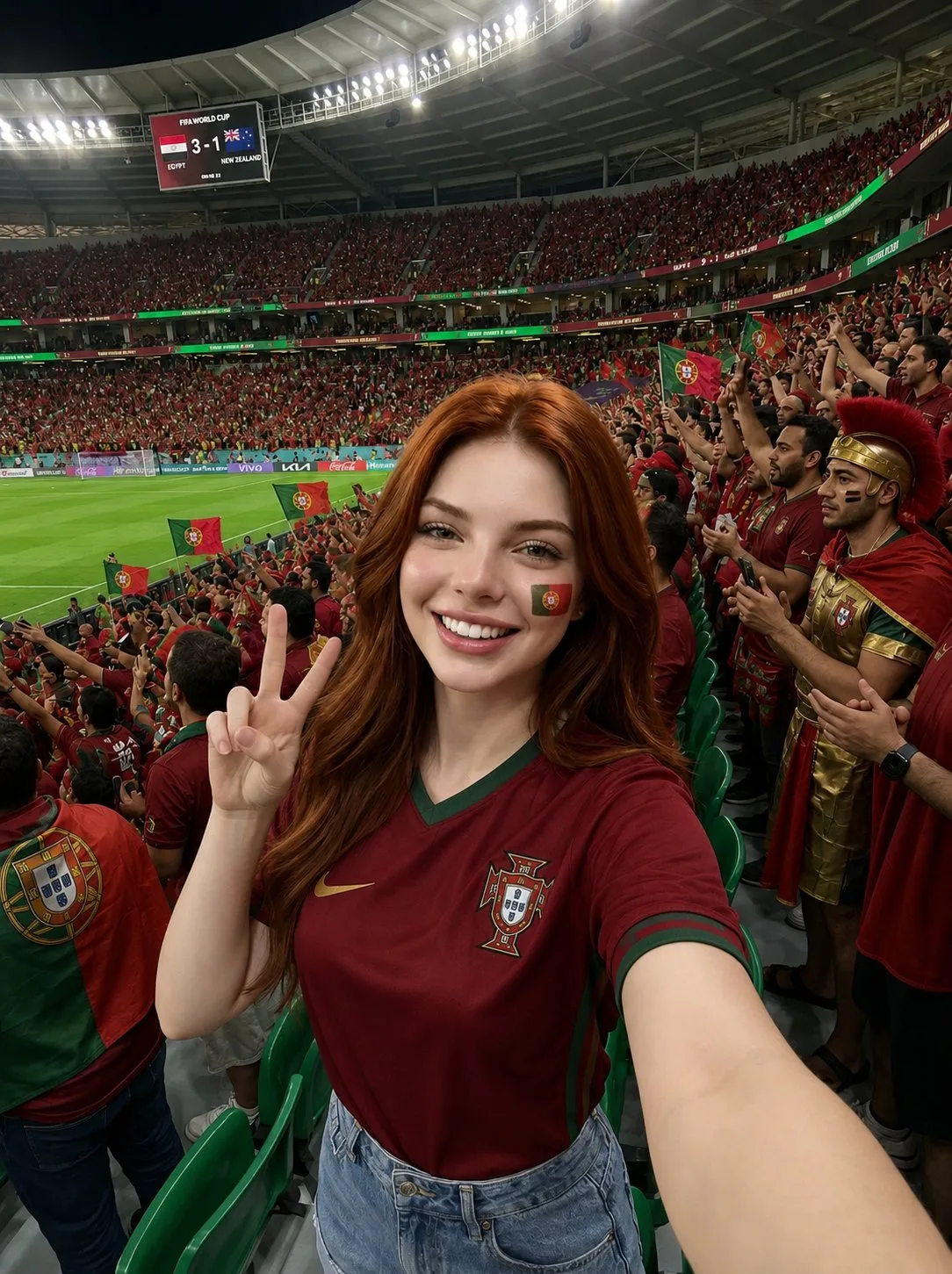 Ultra realistic portugal football stadium fan selfie — Sonra
