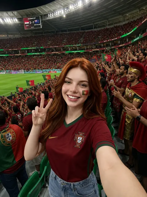 Ultra realistic portugal football stadium fan selfie