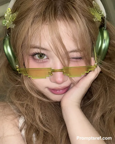 Y2k cyber fairy style girl smartphone close up selfie